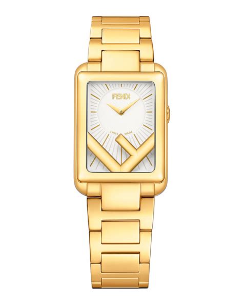 Fendi Men's Rectangular IP Yellow Gold Bracelet Watch